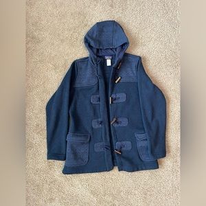 Women’s Patagonia fleece jacket, size large, navy blue.